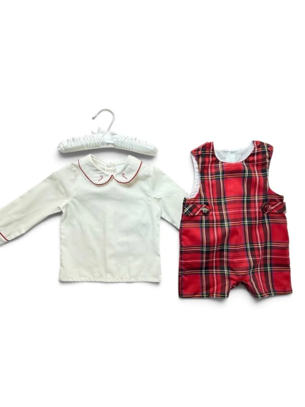 Edgehill Collection Candy Cane Shortall Set Kids Red Plaid Size 18M NWT